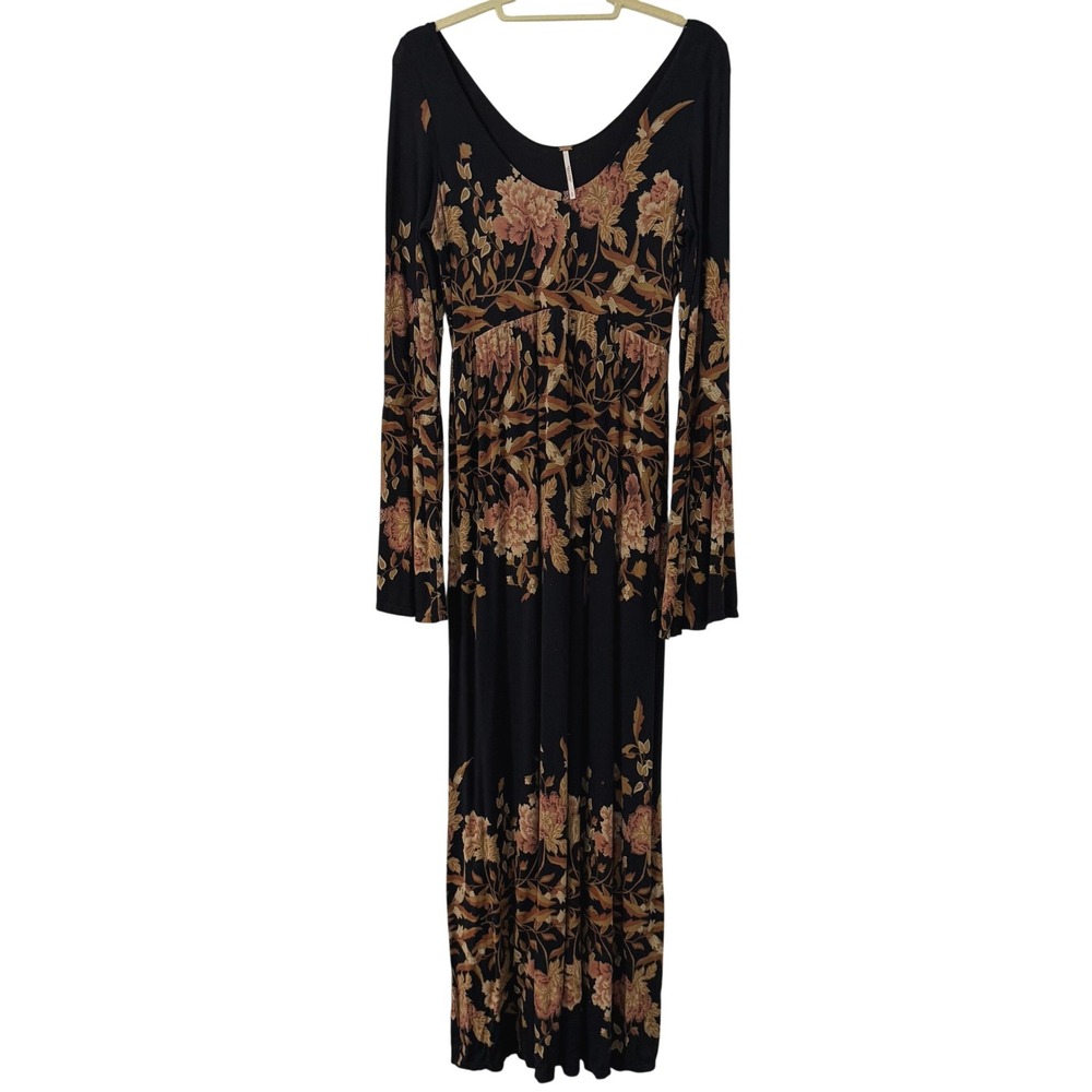 Free People Dark Floral Bell Sleeve Empire Waist Maxi Dress S Whimsigoth Peasant